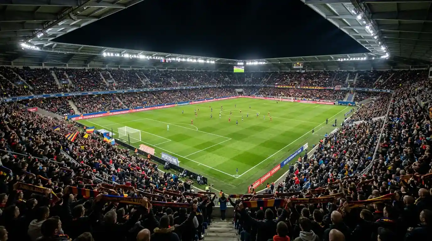 Stade de Ligue 1 rempli de spectateurs lors d'un match du championnat de France 2025-2026